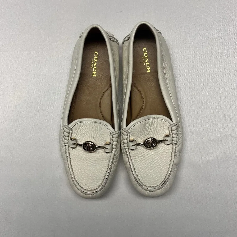Coach White Leather Arlene Loafer Flats Size 8